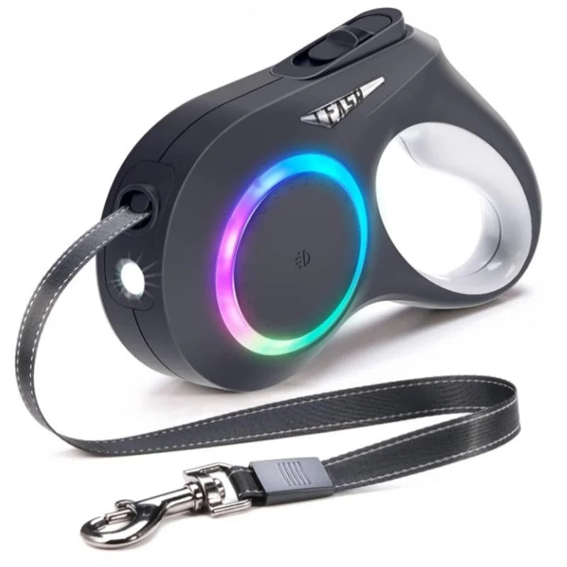 Laisse rétractable avec LED et Sangle Anti-Torsion